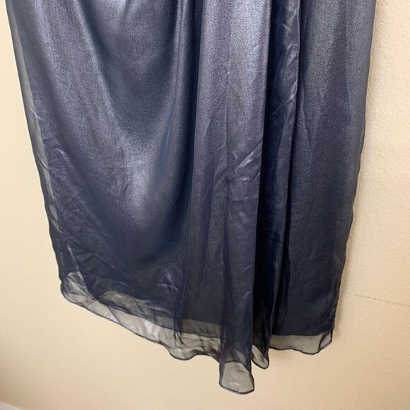 Vera Wang Satin Chiffon Halter V Neck Cocktail Dress Size 6 Navy Metallic - Picture 6 of 11